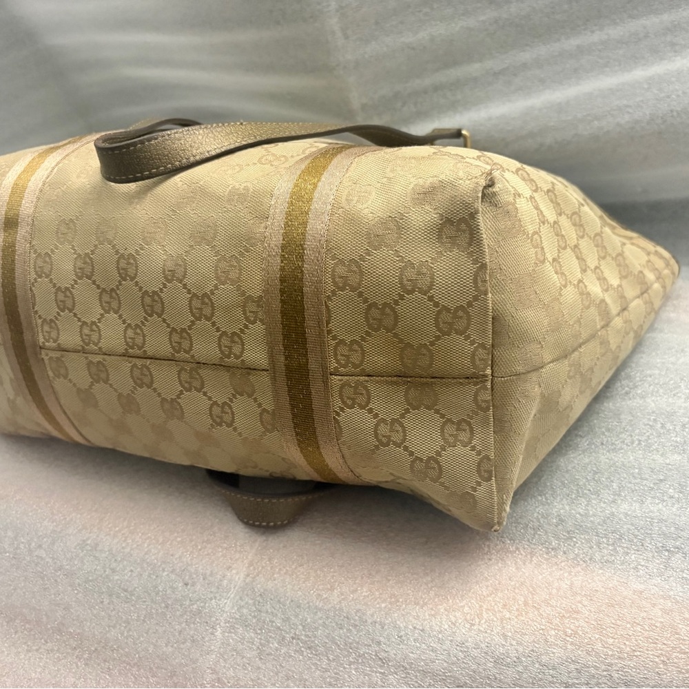 GUCCI Joy Tote GG Canvas Champagne Metallic Leather Charm Shoulder Bag Auth COA - Picture 9 of 15